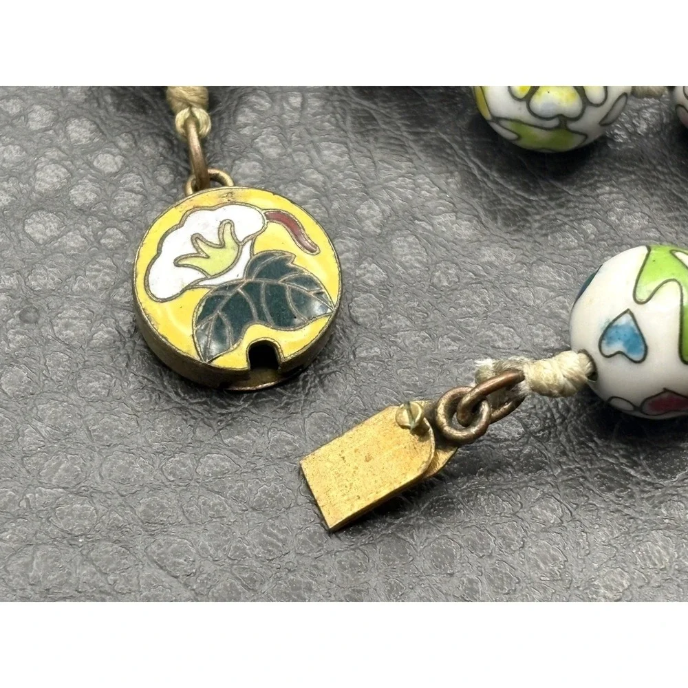 VIntage Cloisonné Enamel Floral Old Chinese Beads Enamel Clasp Necklace 24